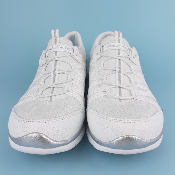 Skechers Flex Womens Gratis Strolling, White/Silver shoes Size 9 - Picture 2 of 6